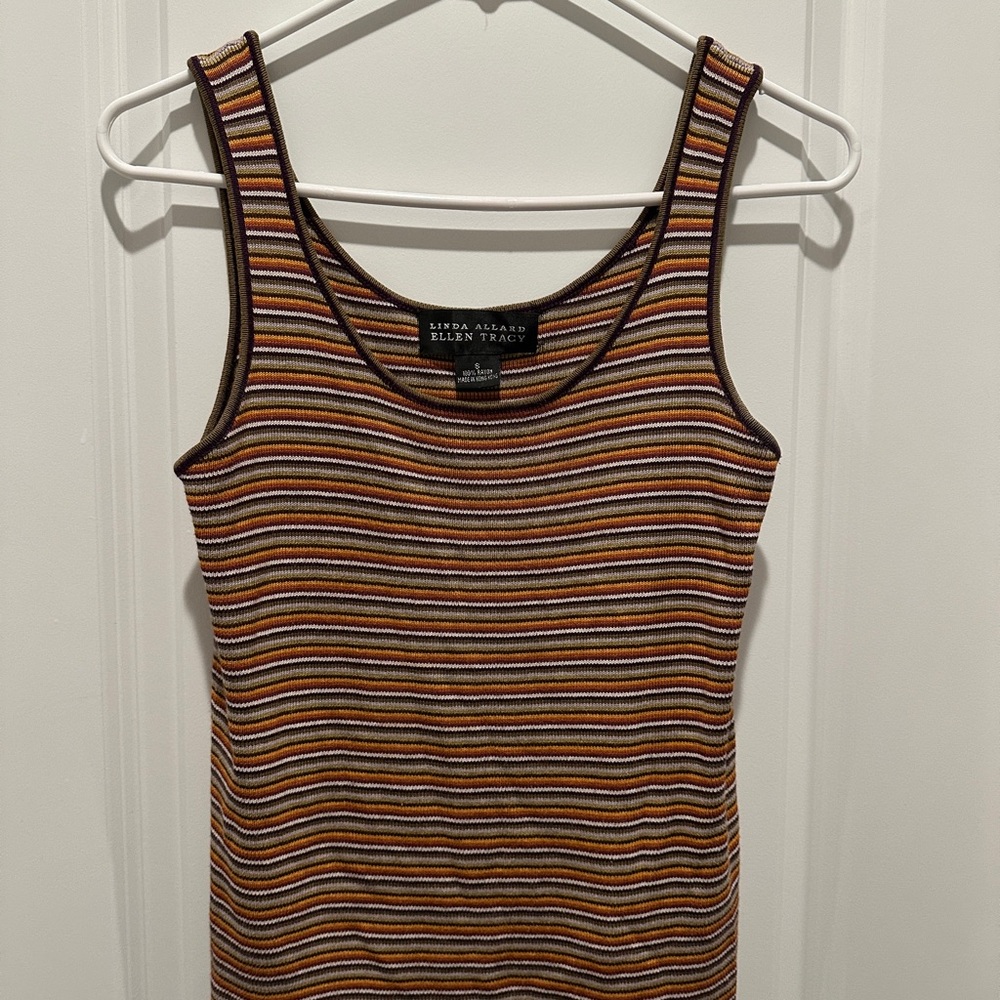 Ellen Tracy Orange and Black Ribbed Tank Top